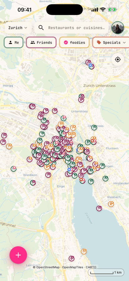 foodprints map of Zürich restaurants