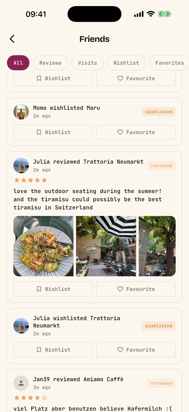 Friends feed with reviews