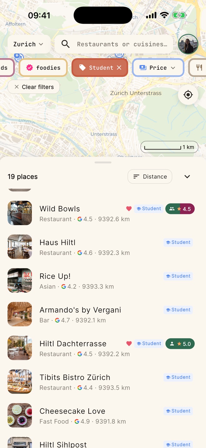 Student deals on the map
